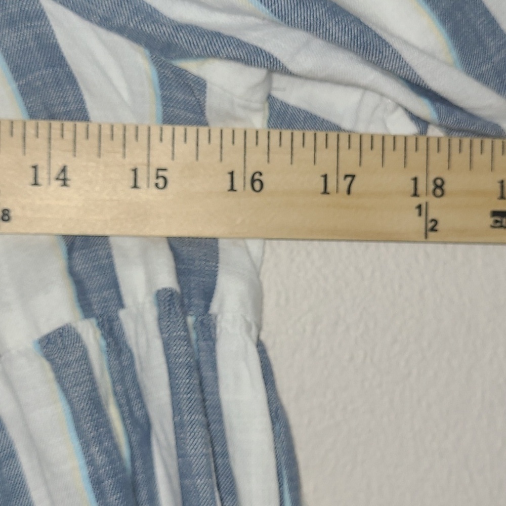 Milkmaid House Dress Verticle Striped Midi Shirred Ruffeled Tiered Off Shoulder - Picture 5 of 9